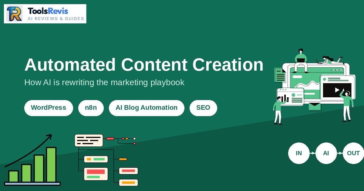 Automated content creation hero banner showing WordPress, n8n, AI blog automation, and SEO tags