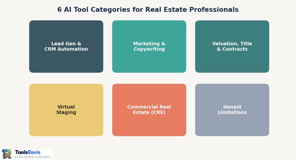 6 best AI tool  for real estate categories agents in 2026 including lead gen, marketing, valuation, staging, CRE, and limitations