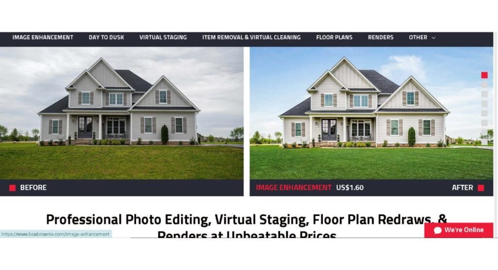 BoxBrownie before and after real estate photo enhancement example for listing images