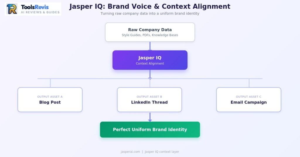 Jasper IQ context alignment diagram showing brand voice data flow