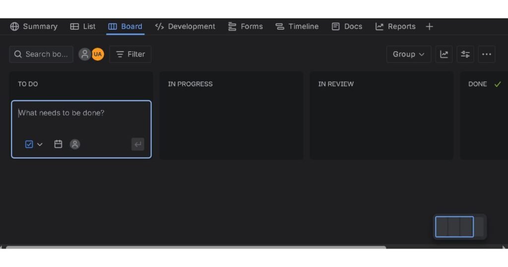 Jira Board view showing To Do, In Progress, In Review, and Done kanban columns with a new task being created