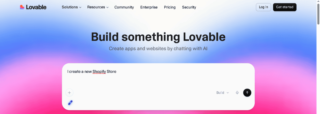 Lovable homepage showing AI-powered app-building interface