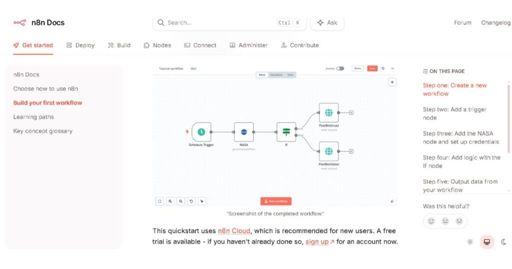 Example n8n workflow with schedule trigger, data fetch, and conditional logic