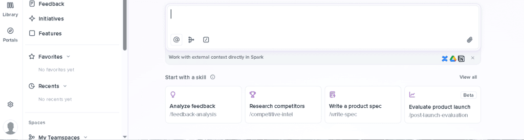 Productboard search interface with AI-powered skill cards for feature prioritization
