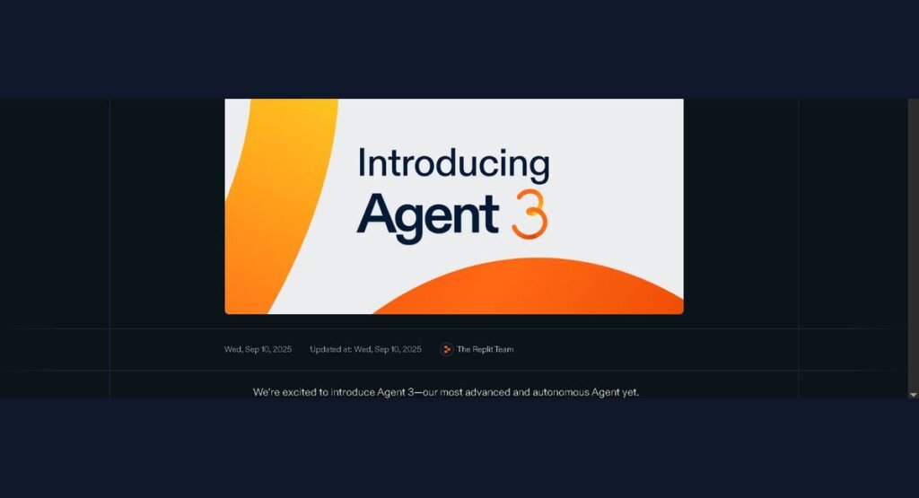 Screenshot of Replit's official blog post announcing Agent 3, their most autonomous coding agent