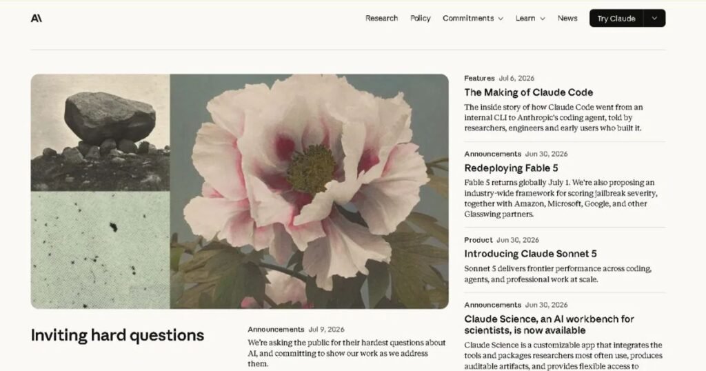 Screenshot of Anthropic's news page showing the Claude Sonnet 5 launch announcement