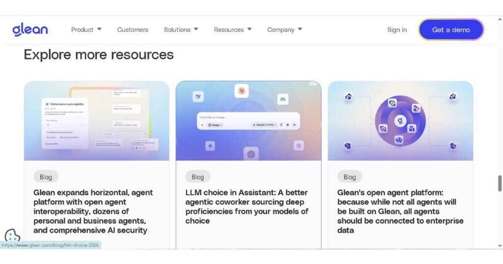 Glean resource page highlighting LLM choice and multi-model flexibility in enterprise AI