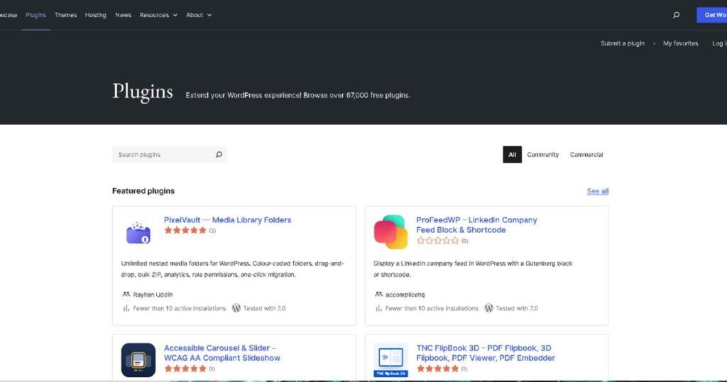 WordPress.org plugin directory with featured automation plugins