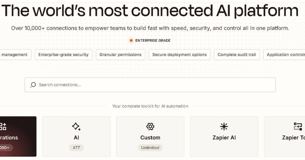 Zapier platform interface showing thousands of app integrations