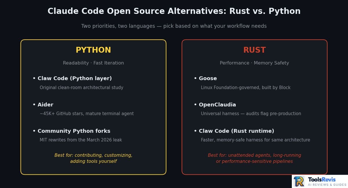 Claude Code open source alternatives compared — Rust vs Python implementations
