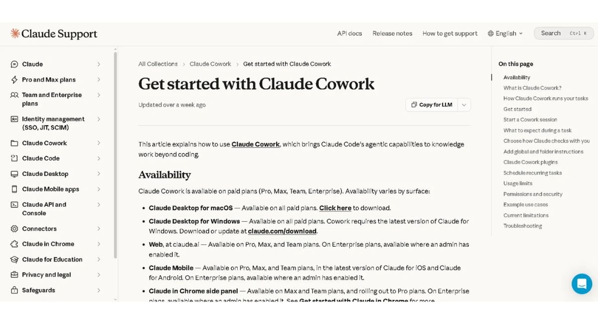 Claude Cowork availability across Claude Desktop, web, mobile, and Chrome side panel per Anthropic's official documentation