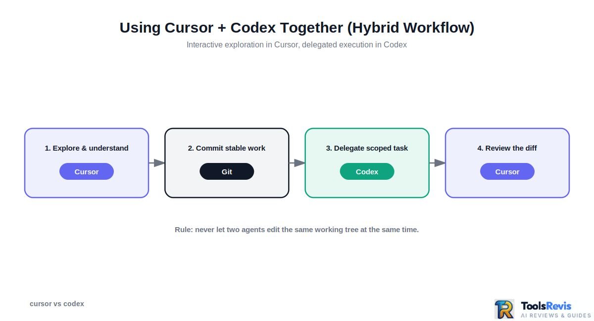 Cursor vs Codex — hybrid workflow using both tools together