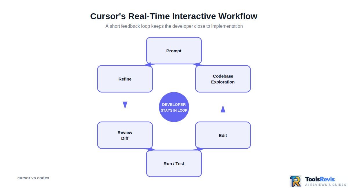 Cursor vs Codex — Cursor's real-time interactive coding loop