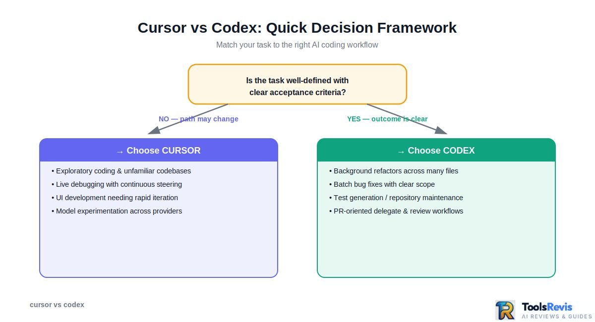Cursor vs Codex — quick decision framework for developers