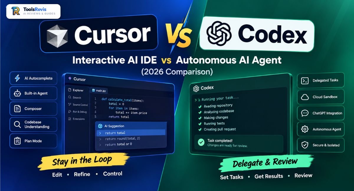 Cursor vs Codex: Interactive AI IDE vs Autonomous AI Agent — ToolsRevis 2026 comparison
